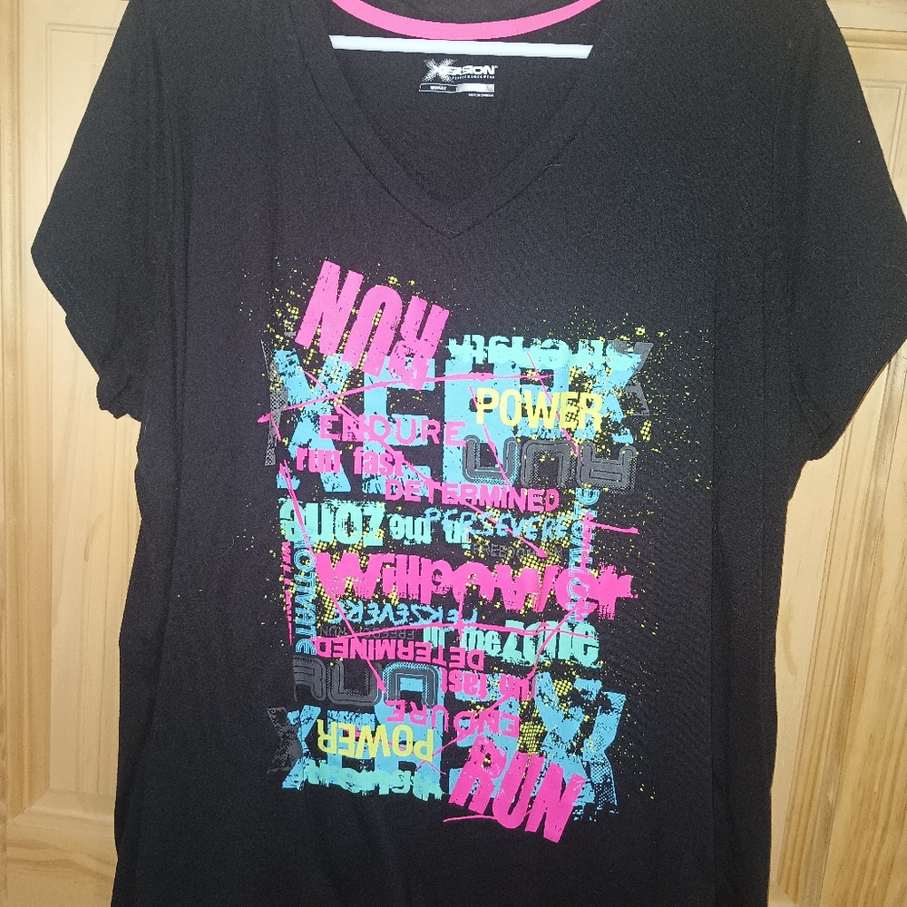 Xersion Black Tee with Colorful Graphic